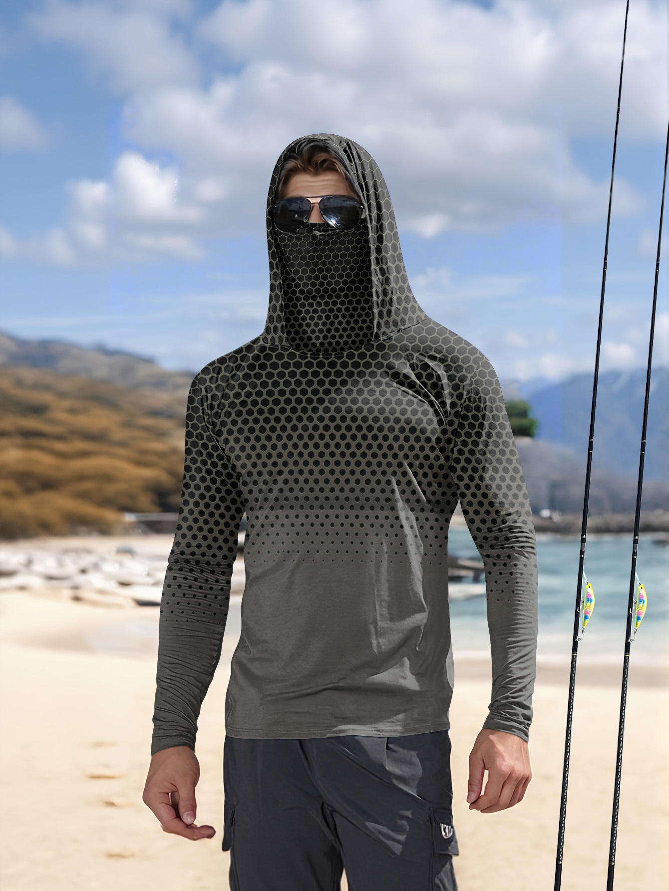남성용 후드 낚시 셔츠 긴소매 낚시 의류 낚시 티셔츠  - Fishing Shirt Uv Protection 리뷰 및 가격